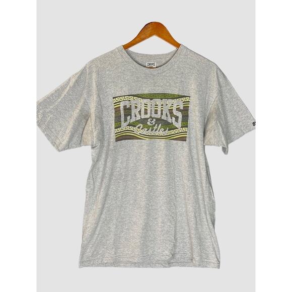 Men's CROOKS & CASTLES Logo Graphic T-shirt, Sz LARGE GRAY W/SLEEVE TAG - Picture 1 of 4